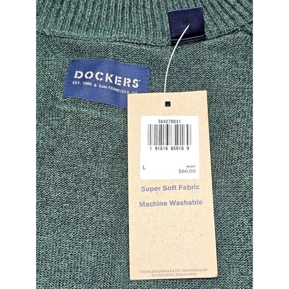 NWT Dockers Men's Argyle Green Gray White Cotton Quarter-Zip Sweater Sz L 2263 - Picture 5 of 8